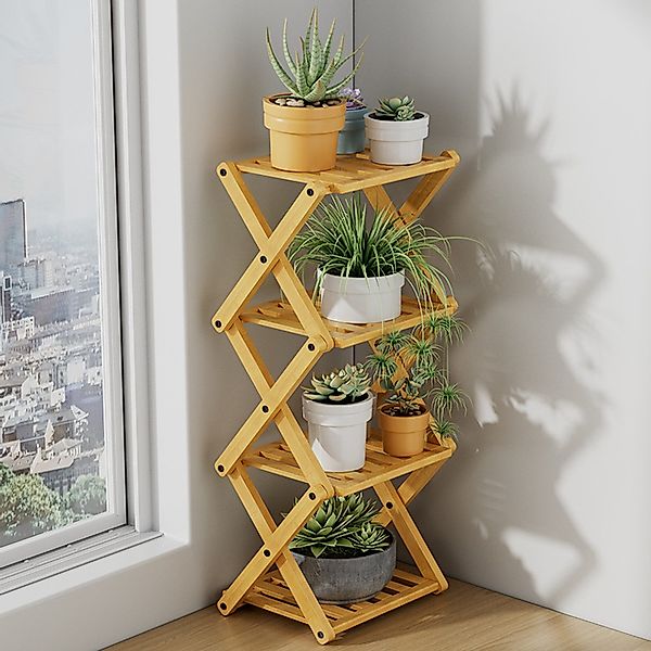 Masbekte Blumenständer 4-stöckiges Pflanzenregal aus Bambusholz, günstig online kaufen