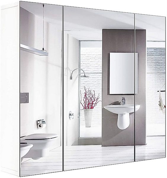 Homfa Spiegelschrank Badezimmerschrank mit 3 Türen, weiß, 70x60x15cm, Holz günstig online kaufen