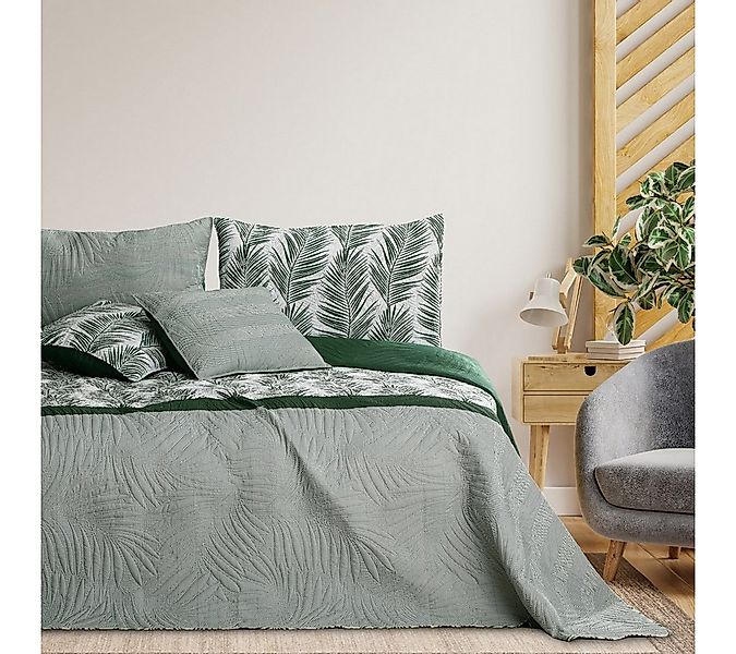 texpot Tagesdecke Bettüberwürf zweiseitig Ultrasonic Steppung Blätter günstig online kaufen
