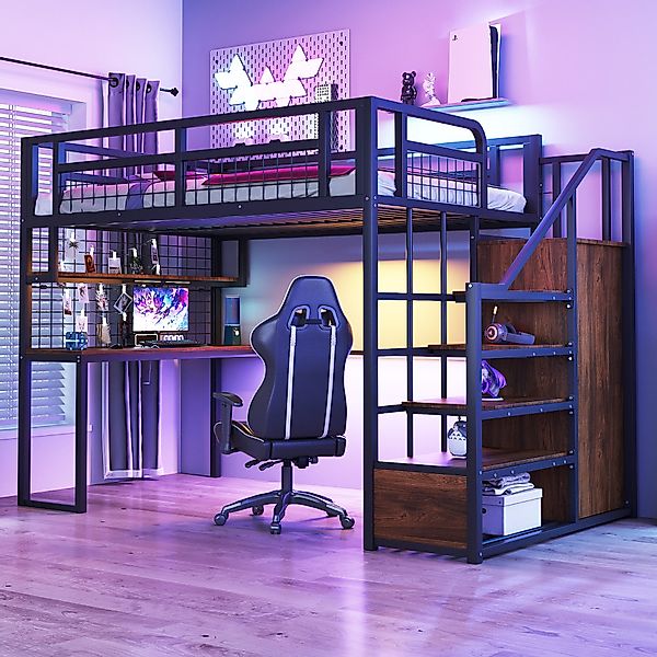 STILVORA Hochbett 140x200 mit Kleiderschrank,Eisenbett Jugendbett günstig online kaufen