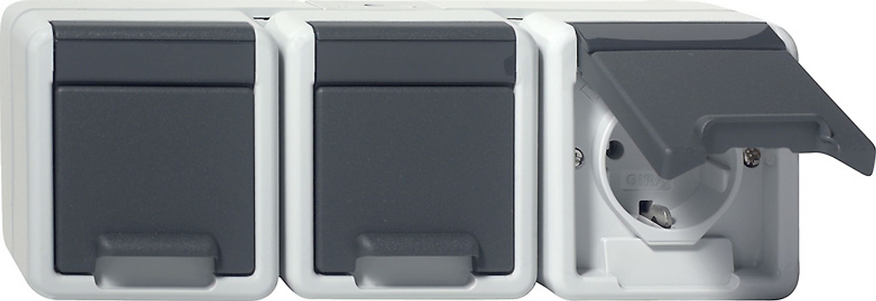 Gira Steckdose 3-fach waager. AP Grau 478930 günstig online kaufen