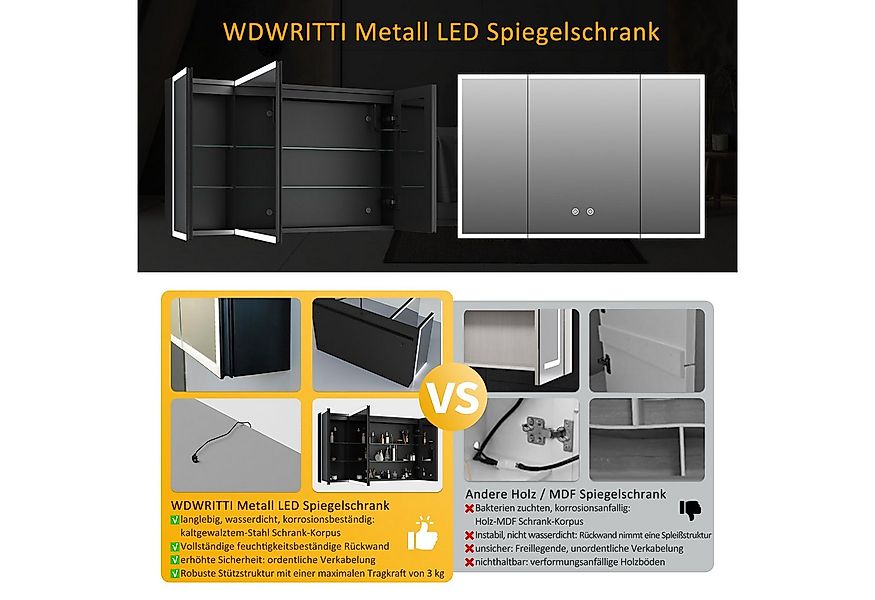 WDWRITTI Spiegelschrank Alu 3-türig 100x60 90x60cm Badezimmerspiegelschrank günstig online kaufen
