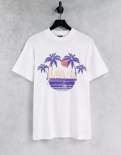Reclaimed Vintage Inspired – T-Shirt in Vintage-Creme mit Havanna-Print-Wei günstig online kaufen