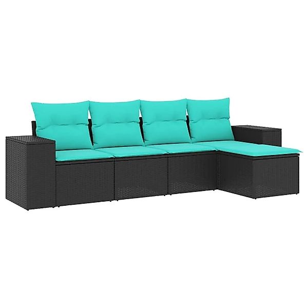 vidaXL 5-Tlg Gartensofa-Set mit Kissen Schwarzes Polyrattan 3222486 günstig online kaufen