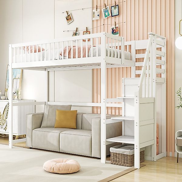 Flieks Hochbett Massivholz Kinderbett 90x200cm mit günstig online kaufen
