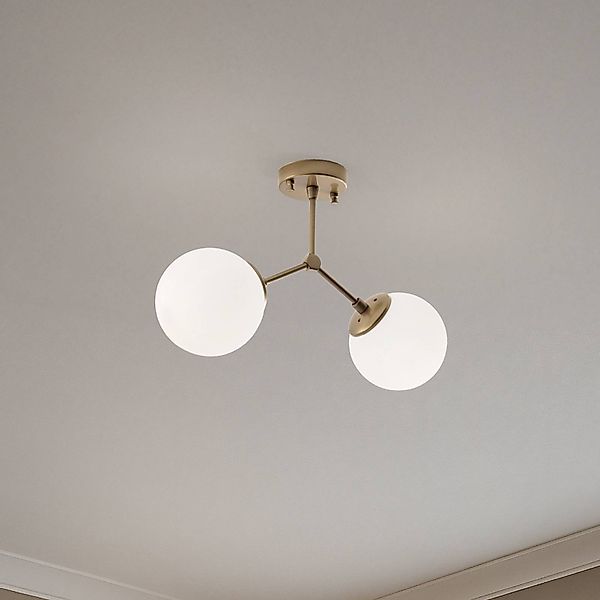 Deckenleuchte Damar, gold, Glas, 2-flammig, Länge 44 cm, E27 günstig online kaufen