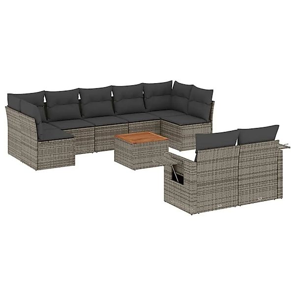 vidaXL 10-Tlg Garten-Sofagarnitur mit Kissen Grau Poly Rattan 3224716 günstig online kaufen