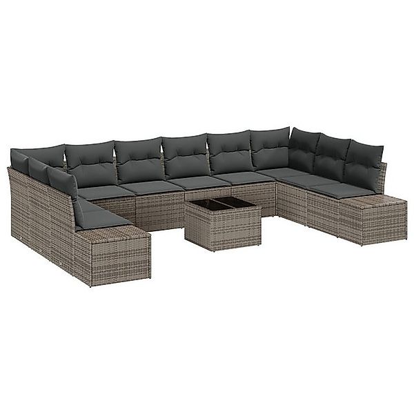 vidaXL Loungesofa 10-teiliges Garten-Sofa-Set mit Kissen Schwarz Poly-Ratta günstig online kaufen