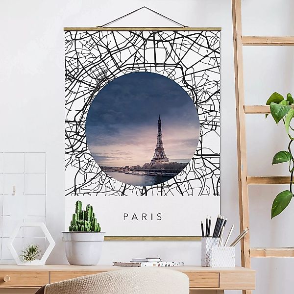 Stoffbild mit Posterleisten Stadtplan Collage Paris günstig online kaufen