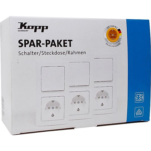 Kopp Sparpaket Schalter/Steckdose/Rahmen Paris Arktisweiß 15 Stück günstig online kaufen
