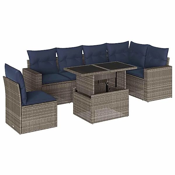 vidaXL 7-Tlg Gartensofa-Set mit Kissen Grau Polyrattan 3267311 günstig online kaufen