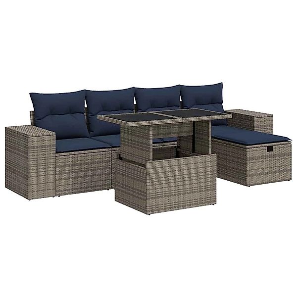vidaXL 6-Tlg Garten-Sofagarnitur mit Kissen Braun Poly Rattan Akazie 332793 günstig online kaufen