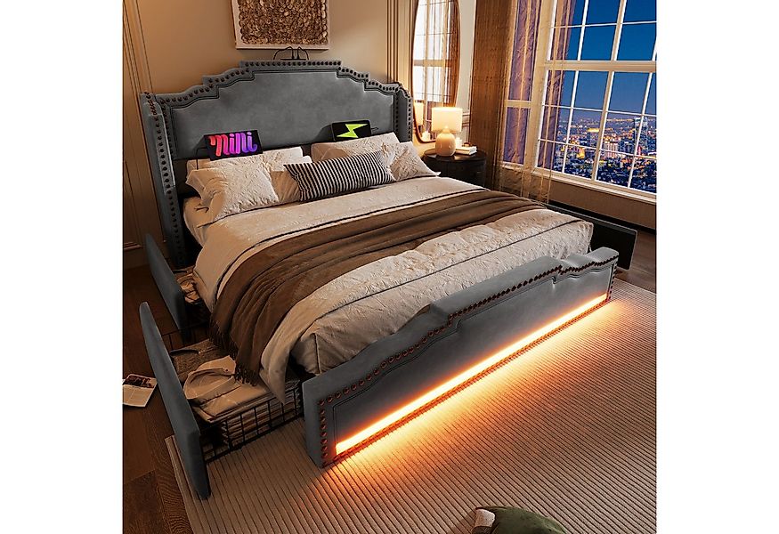 STILVORA Polsterbett Jugendbett 160×200 Doppelbett Bettgestell mit Stauraum günstig online kaufen