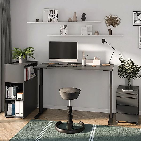Büromöbel Set 3-teilig MEMPHIS-01 mit Schreibtisch 140x80cm in graphit günstig online kaufen