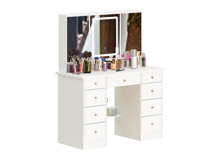 FUFU&GAGA Schminktisch mit Beleuchtung,3 Spiegel und 9 Schubladen (Packung) günstig online kaufen
