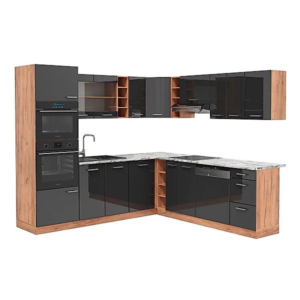 Vicco R-Line Eckküche Anthrazit Hochglanz/Goldkraft Eiche 237 x 247 cm AP M günstig online kaufen
