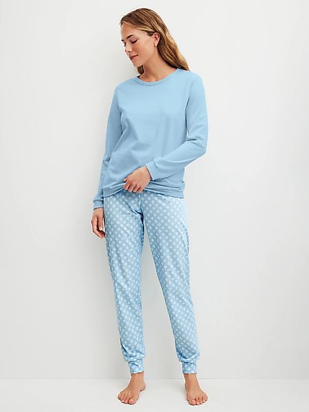 CALIDA Schlafanzug "Lovely Nights" 2 Oberteil uni, Hose gestreift, Rundhals günstig online kaufen