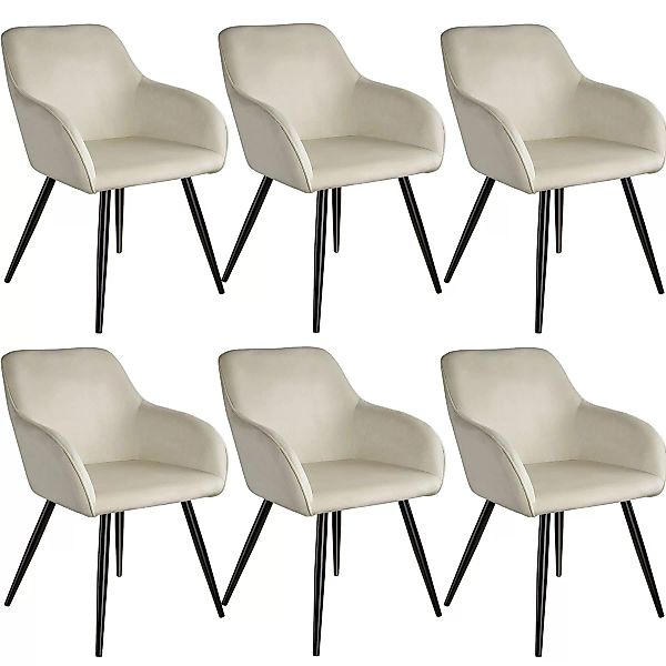 6er Set Stuhl Marilyn Samtoptik, schwarze Stuhlbeine - crème/schwarz günstig online kaufen