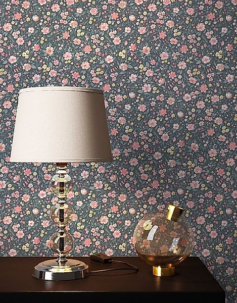 Newroom Vliestapete, Rosa Tapete Landhaus Blumen - Blumentapete Anthrazit B günstig online kaufen