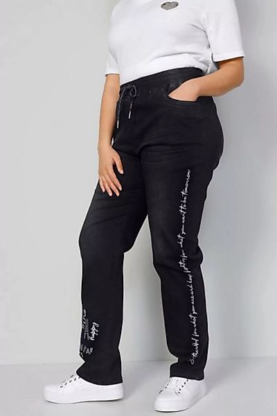 MIAMODA Lederimitathose Jeans-Joggpants Slim Fit Schriftprint Elastikbund günstig online kaufen