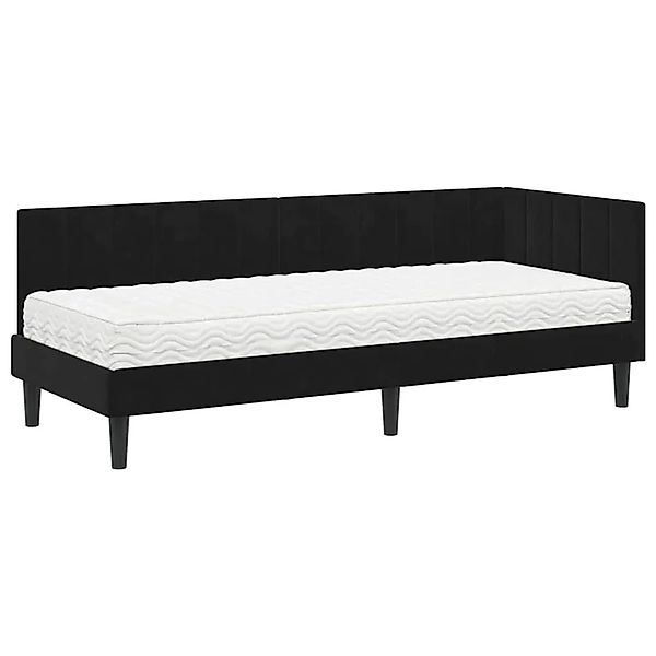 vidaXL Eckbettgestell mit Matratze Schwarz 80 x 200 cm Samt 3393883 günstig online kaufen