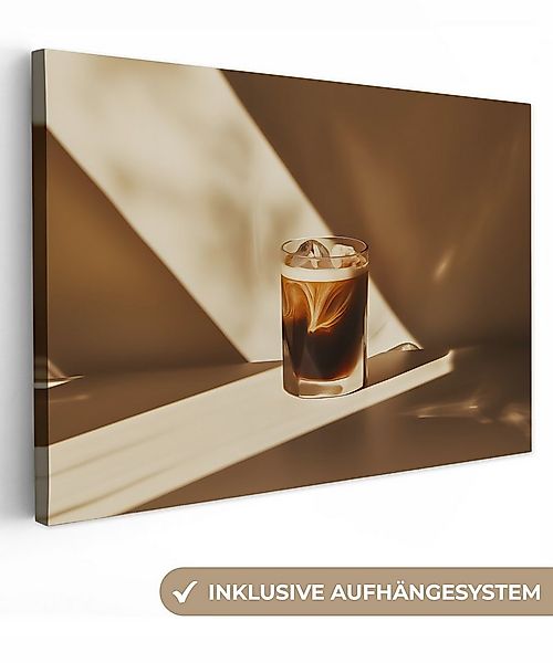 OneMillionCanvasses® Leinwandbild Glas - Eiskaffee - Schatten - Braun, Foto günstig online kaufen