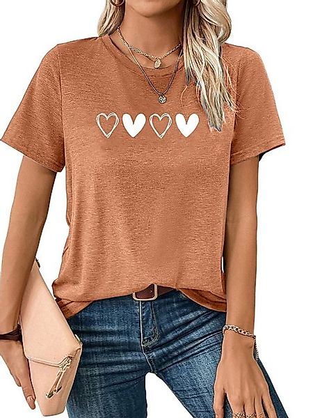 PYL Print-Shirt Damen Sommer Casual T-Shirt mit Herz Print Tee günstig online kaufen