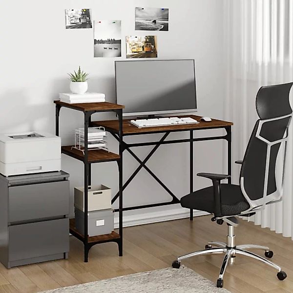 Vidaxl Schreibtisch Mit Regal Braun Eichen-optik 105x50x90 Cm günstig online kaufen