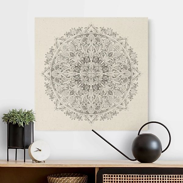 Leinwandbild auf Naturcanvas Mandala Aquarell Ornament schwarz weiß günstig online kaufen