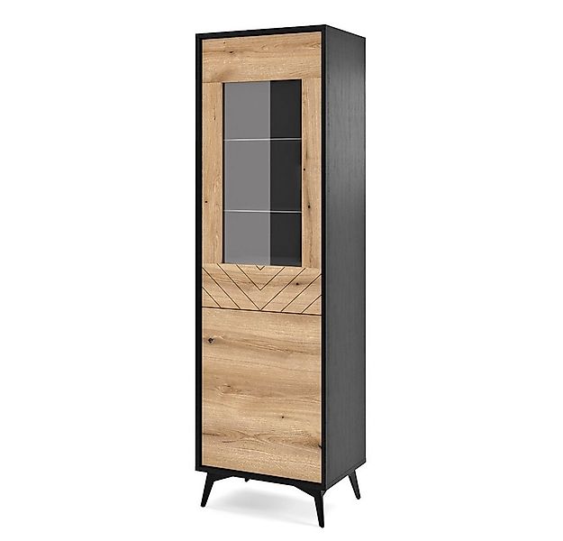 Lomadox Vitrine DALE-160 Vitrinenschrank Standvitrine schwarz mit Eiche 54x günstig online kaufen
