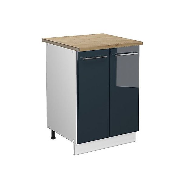 Vicco Küchenunterschrank Fame-Line Dunkelblau Hochglanz/Weiß 60 cm AP Eiche günstig online kaufen