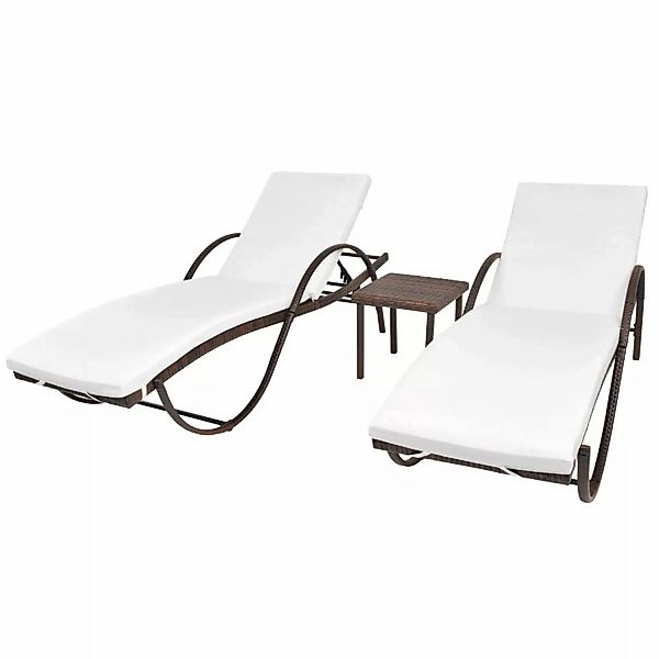 Sonnenliegen 2 Stk. Mit Tisch Poly Rattan Braun günstig online kaufen