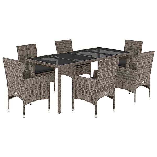 vidaXL 7-Tlg Garten-Essgruppe mit Kissen Grau Poly Rattan und Glas 3278559 günstig online kaufen