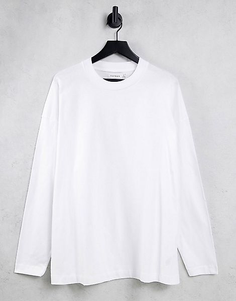 Topman – Langarm-T-Shirt in extremer Übergröße in Weiß günstig online kaufen