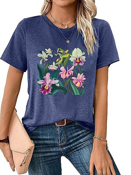 PYL Rundhalsshirt Damen bequemes Sommer Kurzarmbluse Locker Blumen Print-Sh günstig online kaufen