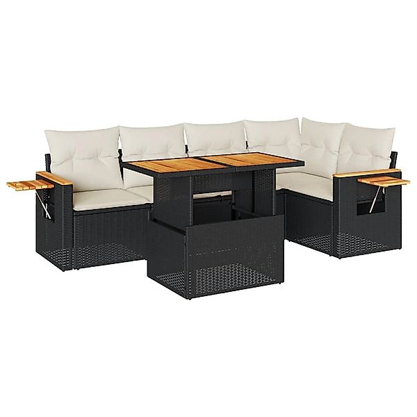 vidaXL 6-Tlg Garten-Sofagarnitur mit Kissen Schwarz Poly Rattan 3327598 günstig online kaufen
