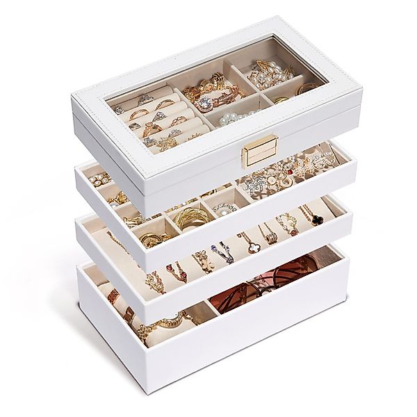 Yorbay Schmuckkasten Stapelbares Schmucktablett, mit Glasdeckel, günstig online kaufen