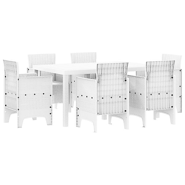 vidaXL 7-Teiliges Garten Esszimmer Set Weiß Poly-Rattan 3378562 günstig online kaufen
