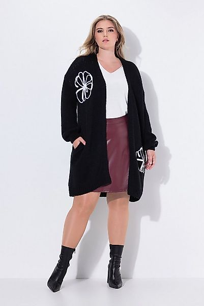 MIAMODA Strickjacke Long-Strickjacke Straight Fit Blumen-Stickereien günstig online kaufen