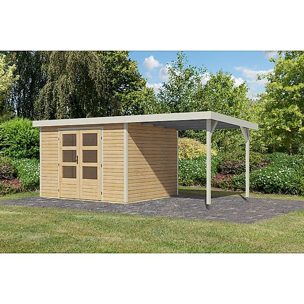 Karibu Gartenhaus Ernesto 5 A m. Anbaudach Naturbelassen/Weiß 209 x 298 x 2 günstig online kaufen