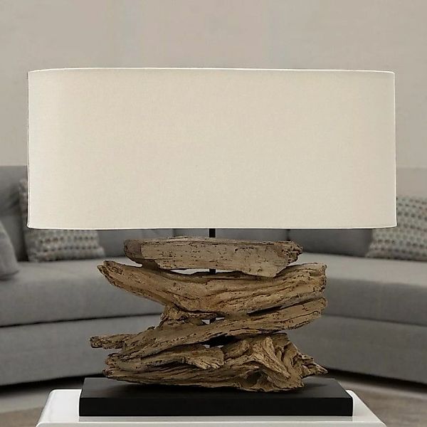 Tischlampe TIMOR Beige aus Treibholz handgefertigt 55cm Breite günstig online kaufen