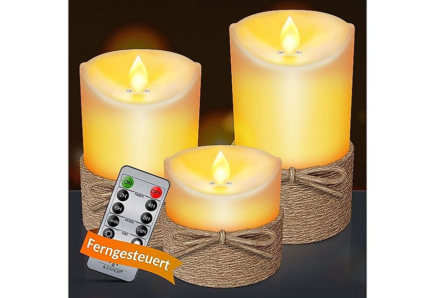 KESSER LED-Kerze, 3er Set Echtwachs Kerze Flammenlos mit Fernbedienung, Tim günstig online kaufen