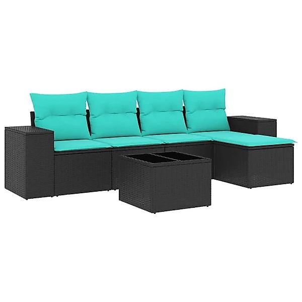 vidaXL 6-Tlg Gartensofa-Set mit Kissen Schwarzes Polyrattan 3222496 günstig online kaufen