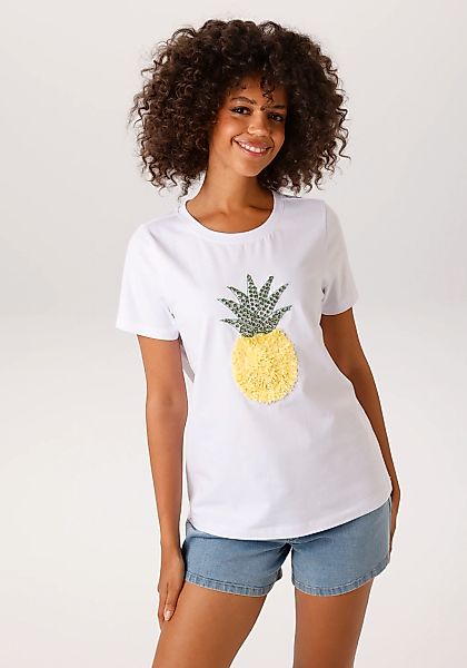 Aniston CASUAL T-Shirt mit Glitzersteinchen verzierter Ananas-Applikation - günstig online kaufen