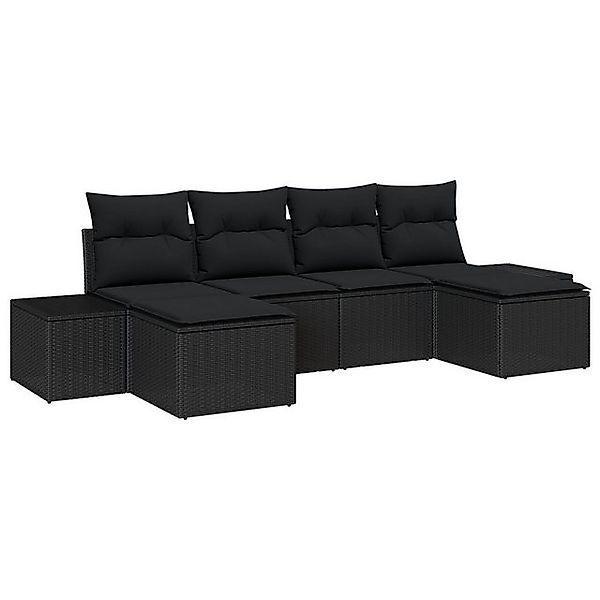 vidaXL Loungesofa 6-teiliges Garten-Sofa-Set mit Kissen Schwarz Poly-Rattan günstig online kaufen
