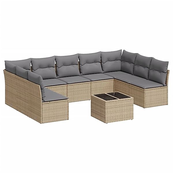vidaXL 10-Tlg Garten-Sofagarnitur mit Kissen Beige Poly Rattan 3249918 günstig online kaufen