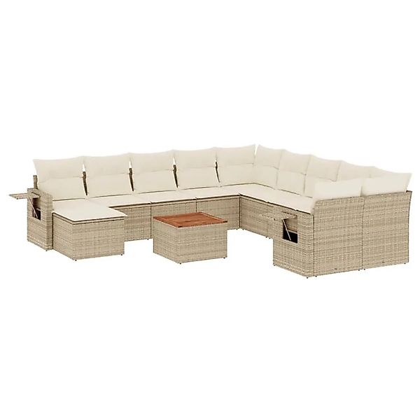 vidaXL 12-Tlg Garten-Sofagarnitur mit Kissen Beige Poly Rattan 3224861 günstig online kaufen