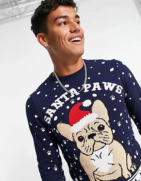 ASOS DESIGN – Foundation – Weihnachts-Pullover mit Französische-Bulldogge- günstig online kaufen