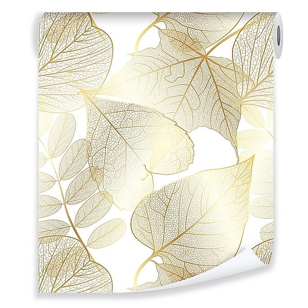 Wallarena Vliestapete Blätter Gold Pflanzen Wohnzimmer günstig online kaufen