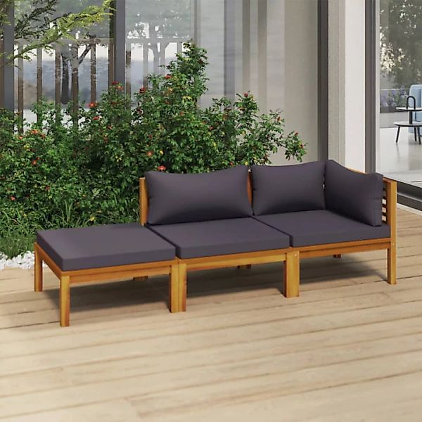 3-tlg. Garten-lounge-set Mit Auflagen Massivholz Akazie günstig online kaufen